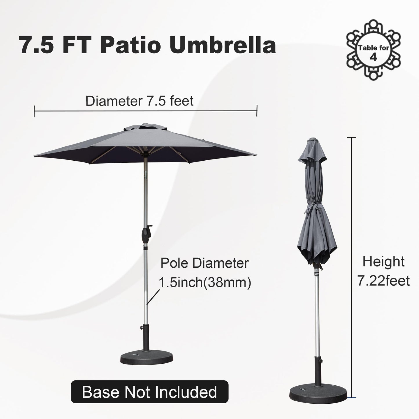 7.5FT Patio Umbrella, Outdoor Table Umbrella with Push Button Tilt and Crank, UV Protection Waterproof Market Sun Umbrella with 6 Sturdy Ribs for Garden, Deck, Backyard, Pool (Gray)