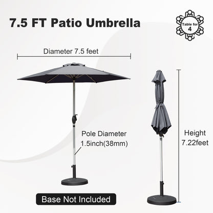 7.5FT Patio Umbrella, Outdoor Table Umbrella with Push Button Tilt and Crank, UV Protection Waterproof Market Sun Umbrella with 6 Sturdy Ribs for Garden, Deck, Backyard, Pool (Gray)