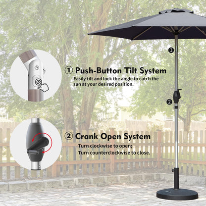 7.5FT Patio Umbrella, Outdoor Table Umbrella with Push Button Tilt and Crank, UV Protection Waterproof Market Sun Umbrella with 6 Sturdy Ribs for Garden, Deck, Backyard, Pool (Gray)
