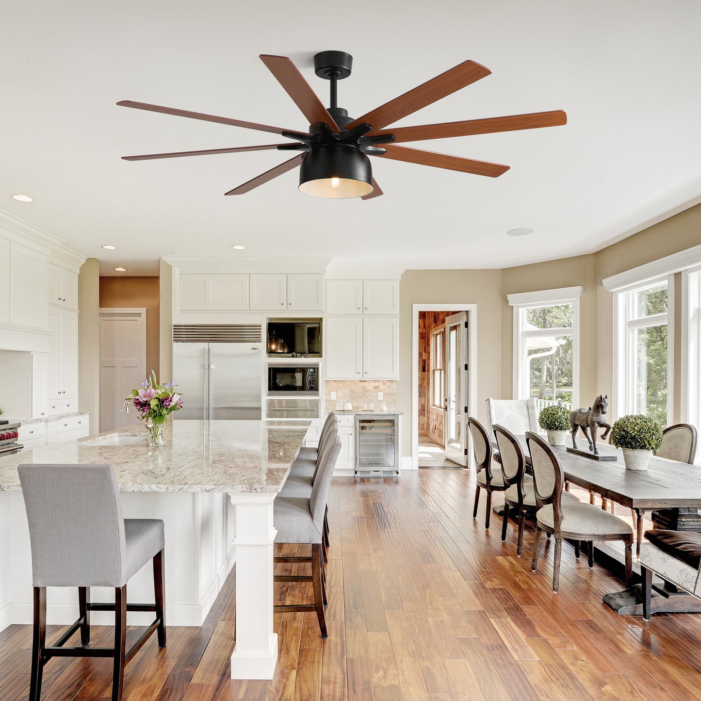 66 Inch Ceiling Fan With 6 Speed Wind 8 Dual Colors Blades Remote Control Reversible DC Motor With Light