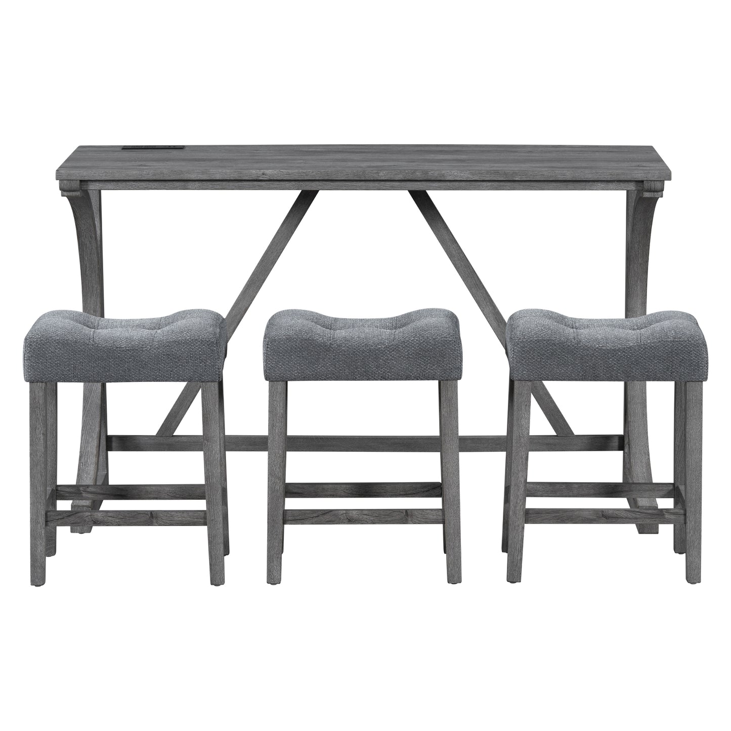Bar Table Set with Power Outlet, Bar Table and Chairs Set, 4 Piece Dining Table Set, Industrial Breakfast Table Set, for Living Room, Dining Room, Game Room