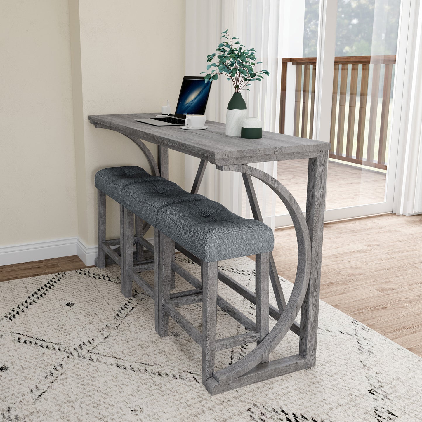 Bar Table Set with Power Outlet, Bar Table and Chairs Set, 4 Piece Dining Table Set, Industrial Breakfast Table Set, for Living Room, Dining Room, Game Room