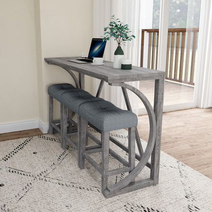 Bar Table Set with Power Outlet, Bar Table and Chairs Set, 4 Piece Dining Table Set, Industrial Breakfast Table Set, for Living Room, Dining Room, Game Room