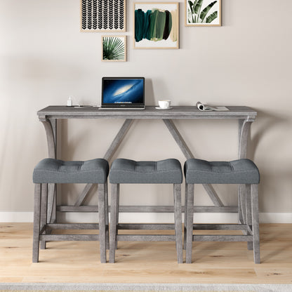 Bar Table Set with Power Outlet, Bar Table and Chairs Set, 4 Piece Dining Table Set, Industrial Breakfast Table Set, for Living Room, Dining Room, Game Room