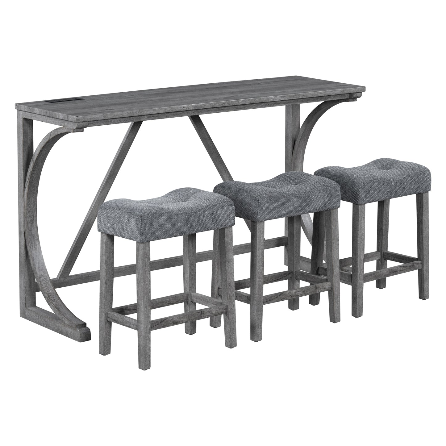 Bar Table Set with Power Outlet, Bar Table and Chairs Set, 4 Piece Dining Table Set, Industrial Breakfast Table Set, for Living Room, Dining Room, Game Room