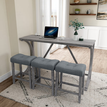 Bar Table Set with Power Outlet, Bar Table and Chairs Set, 4 Piece Dining Table Set, Industrial Breakfast Table Set, for Living Room, Dining Room, Game Room
