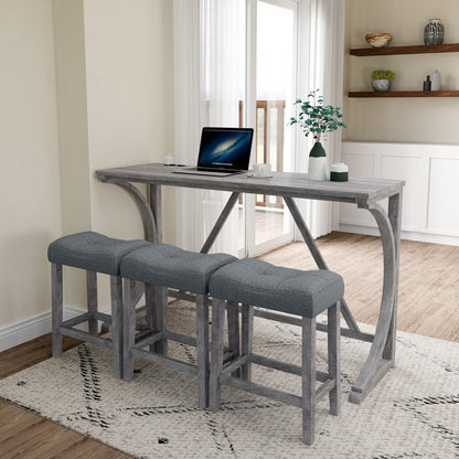 Bar Table Set with Power Outlet, Bar Table and Chairs Set, 4 Piece Dining Table Set, Industrial Breakfast Table Set, for Living Room, Dining Room, Game Room