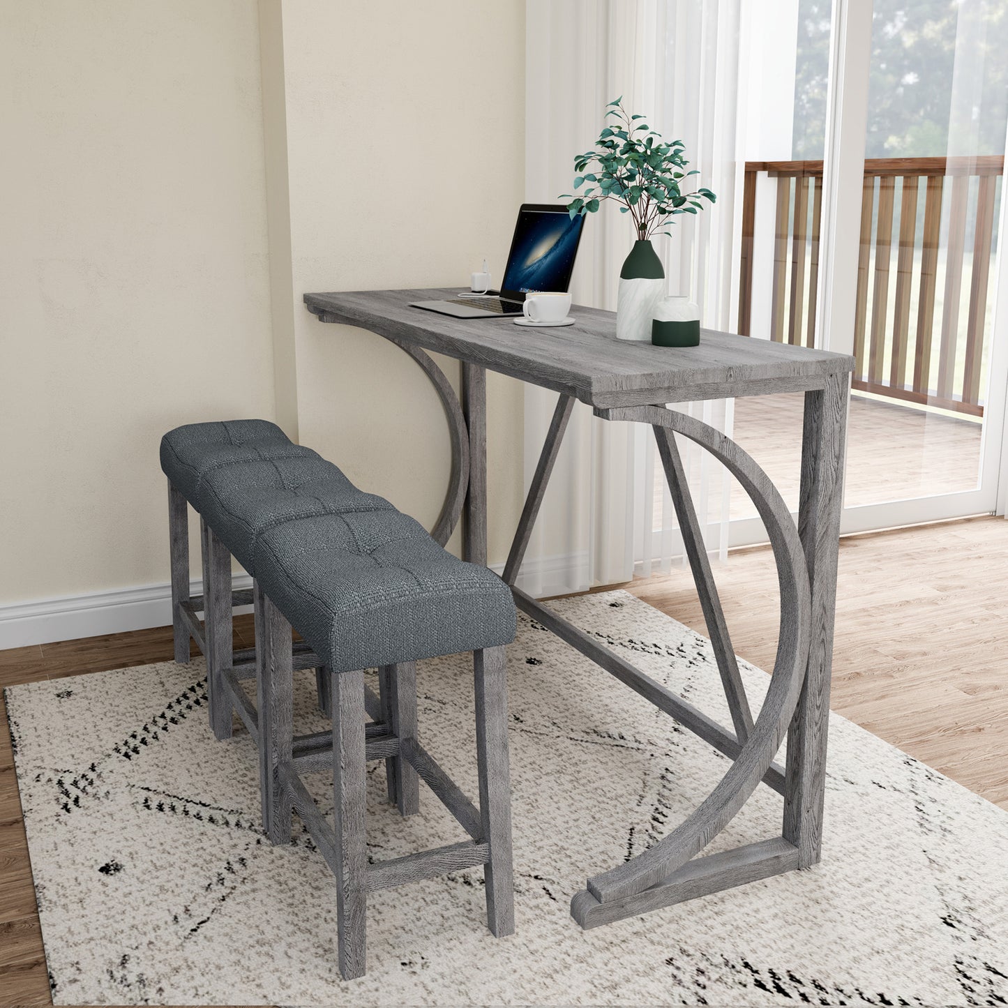Bar Table Set with Power Outlet, Bar Table and Chairs Set, 4 Piece Dining Table Set, Industrial Breakfast Table Set, for Living Room, Dining Room, Game Room