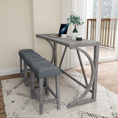 Bar Table Set with Power Outlet, Bar Table and Chairs Set, 4 Piece Dining Table Set, Industrial Breakfast Table Set, for Living Room, Dining Room, Game Room