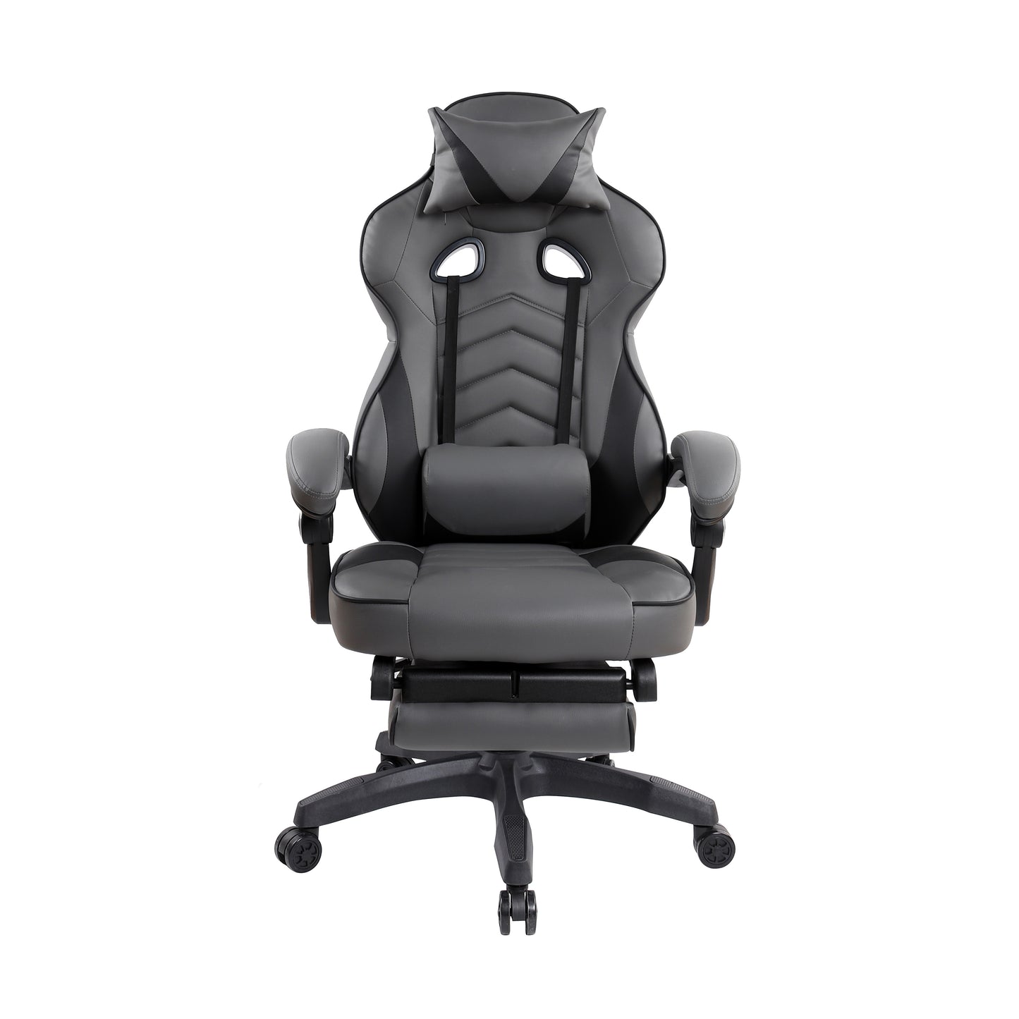 Gaming Racing Style Fully Reclining Executive Office Chair with Footrest, Black & Grey