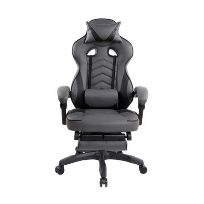 Gaming Racing Style Fully Reclining Executive Office Chair with Footrest, Black & Grey