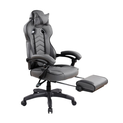 Gaming Racing Style Fully Reclining Executive Office Chair with Footrest, Black & Grey