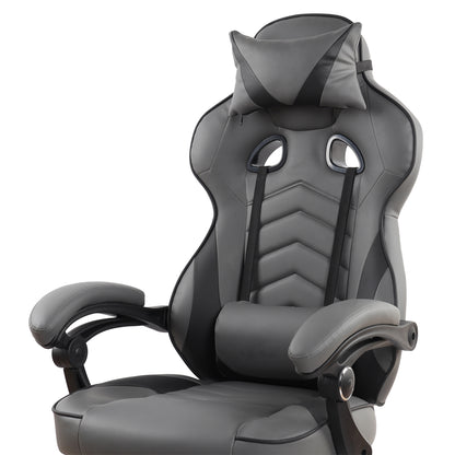 Gaming Racing Style Fully Reclining Executive Office Chair with Footrest, Black & Grey