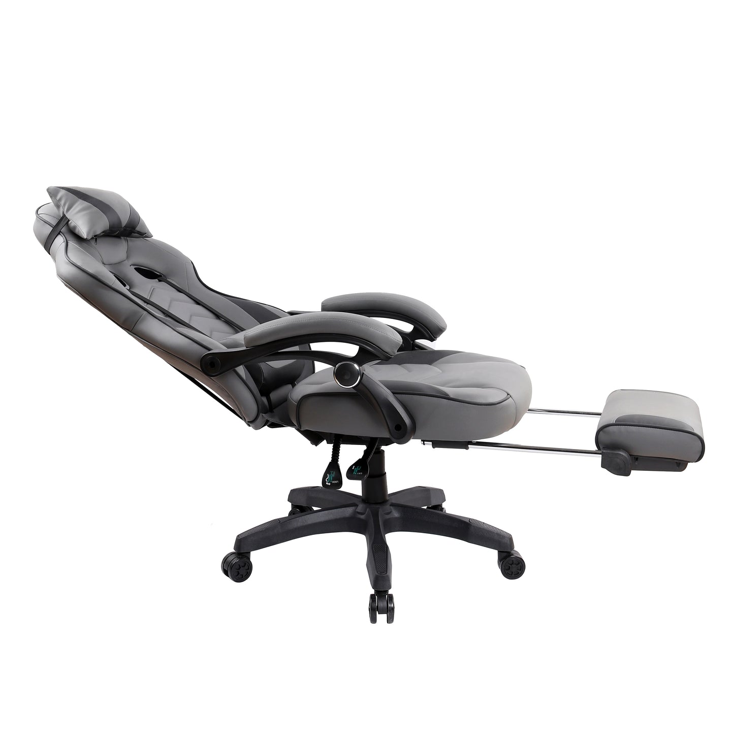 Gaming Racing Style Fully Reclining Executive Office Chair with Footrest, Black & Grey