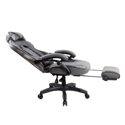 Gaming Racing Style Fully Reclining Executive Office Chair with Footrest, Black & Grey