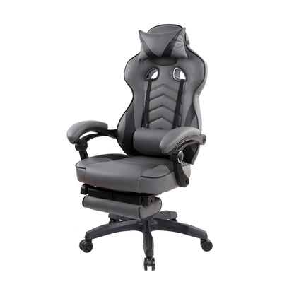 Gaming Racing Style Fully Reclining Executive Office Chair with Footrest, Black & Grey
