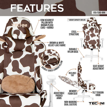 Techni Sport TS85 Brown COW Series Gaming Chair