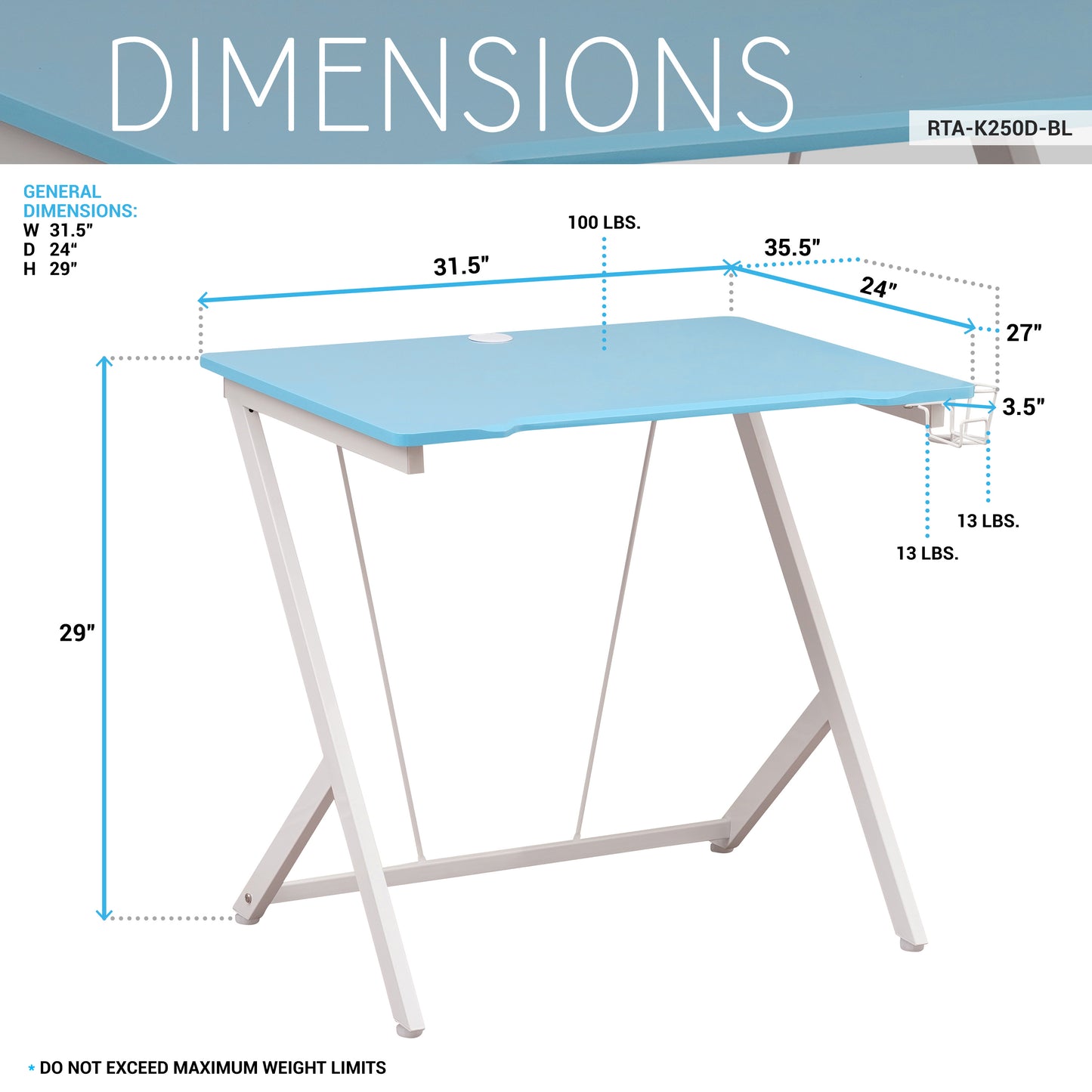 Techni Mobili Kids Gaming Desk, Blue