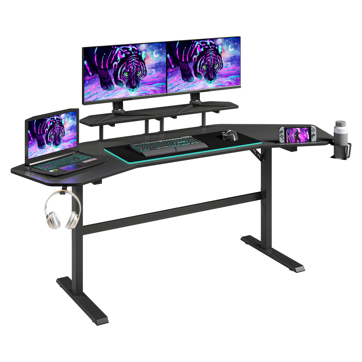 Techni Sport TS911D Gaming Desk with Shelves & Accessory Holder, Black
