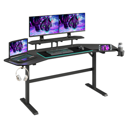 Techni Sport TS911D Gaming Desk with Shelves & Accessory Holder, Black