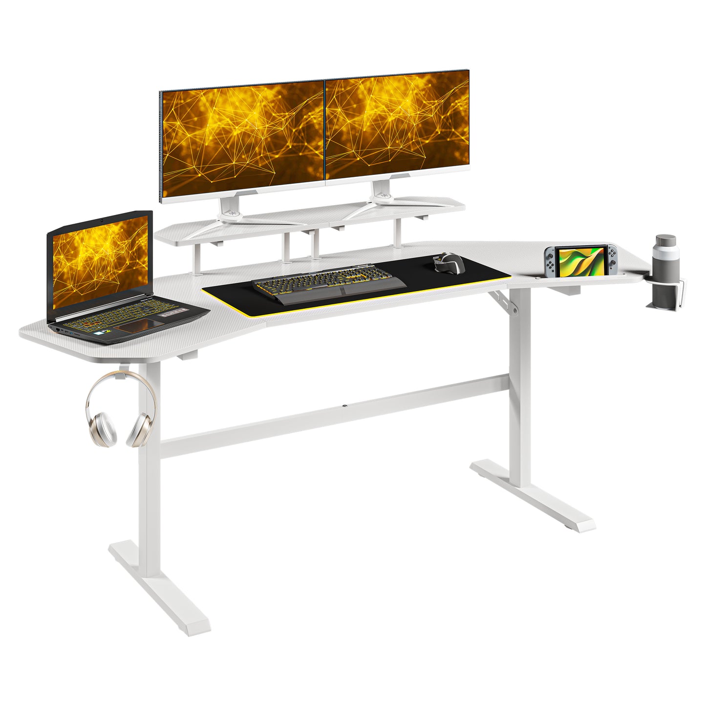 Techni Sport TS911D Gaming Desk with Shelves & Accessory Holder, White