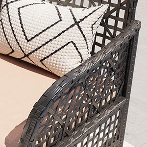 4 Pieces Outdoor Patio Furniture Set,PE Rattan Wicker Garden Conversation Chairs with Tempered Glass Table and Soft Cushions for Backyard Pool or Lawn