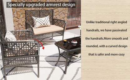 4 Pieces Outdoor Patio Furniture Set,PE Rattan Wicker Garden Conversation Chairs with Tempered Glass Table and Soft Cushions for Backyard Pool or Lawn