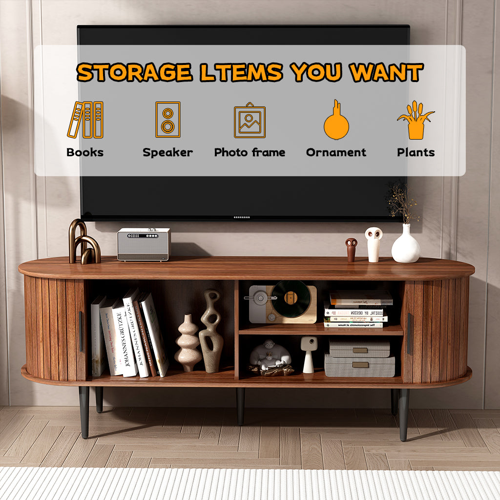 TV Stand, 55" Modern TV Console Table with Storage Compartment and Sliding Door, Gaming Entertainment Center with Cabinet for Living Room, Bedroom, Office (Walnut) Prime Big Deal Days