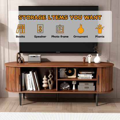 TV Stand, 55" Modern TV Console Table with Storage Compartment and Sliding Door, Gaming Entertainment Center with Cabinet for Living Room, Bedroom, Office (Walnut) Prime Big Deal Days