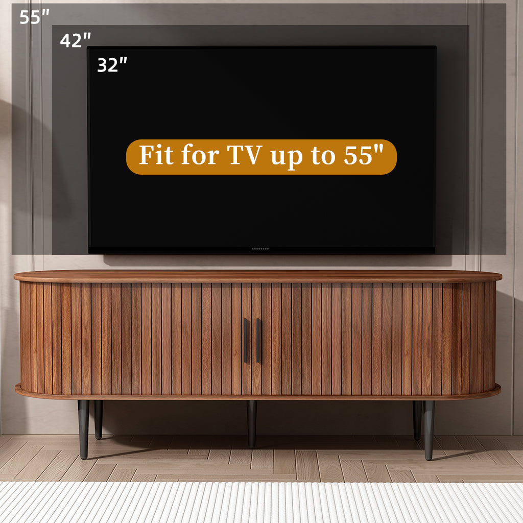 TV Stand, 55" Modern TV Console Table with Storage Compartment and Sliding Door, Gaming Entertainment Center with Cabinet for Living Room, Bedroom, Office (Walnut) Prime Big Deal Days