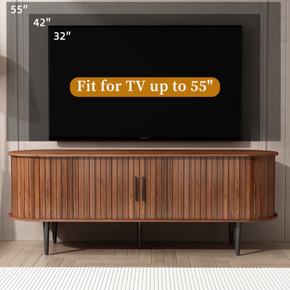 TV Stand, 55" Modern TV Console Table with Storage Compartment and Sliding Door, Gaming Entertainment Center with Cabinet for Living Room, Bedroom, Office (Walnut) Prime Big Deal Days
