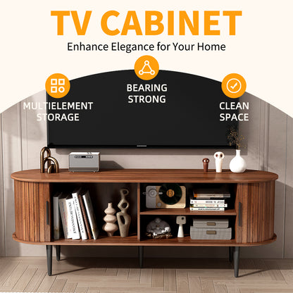 TV Stand, 55" Modern TV Console Table with Storage Compartment and Sliding Door, Gaming Entertainment Center with Cabinet for Living Room, Bedroom, Office (Walnut) Prime Big Deal Days