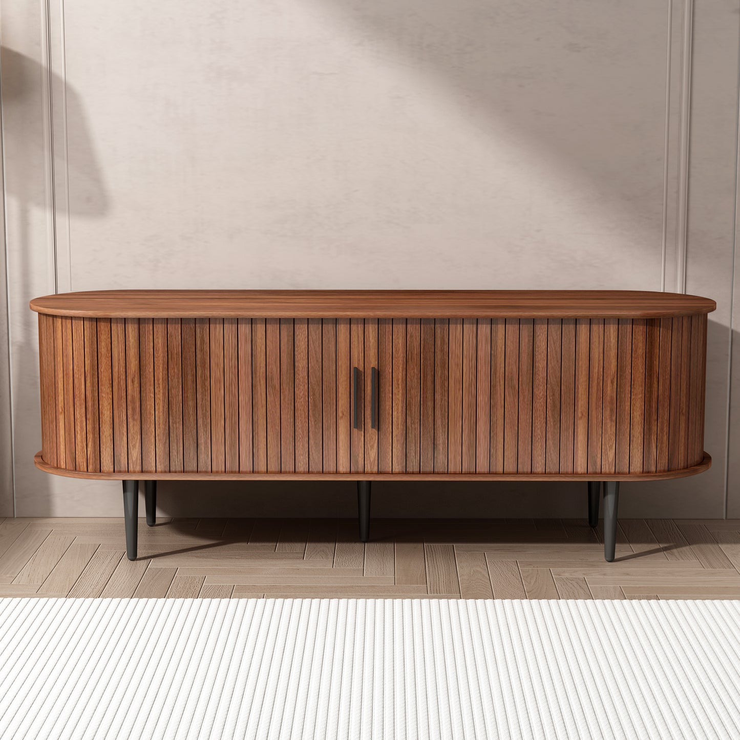 TV Stand, 55" Modern TV Console Table with Storage Compartment and Sliding Door, Gaming Entertainment Center with Cabinet for Living Room, Bedroom, Office (Walnut) Prime Big Deal Days