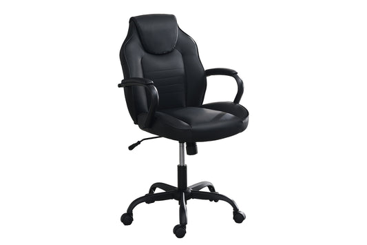 Gaming And Office Chair Black Faux Leather 1pc Chairs Casters Plush Padded Chair w Arms Comfortable Chair