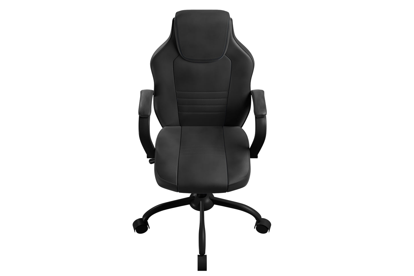 Gaming And Office Chair Black Faux Leather 1pc Chairs Casters Plush Padded Chair w Arms Comfortable Chair