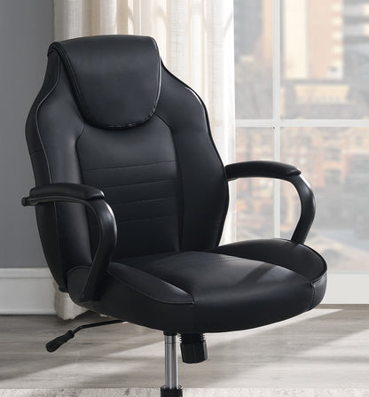 Gaming And Office Chair Black Faux Leather 1pc Chairs Casters Plush Padded Chair w Arms Comfortable Chair