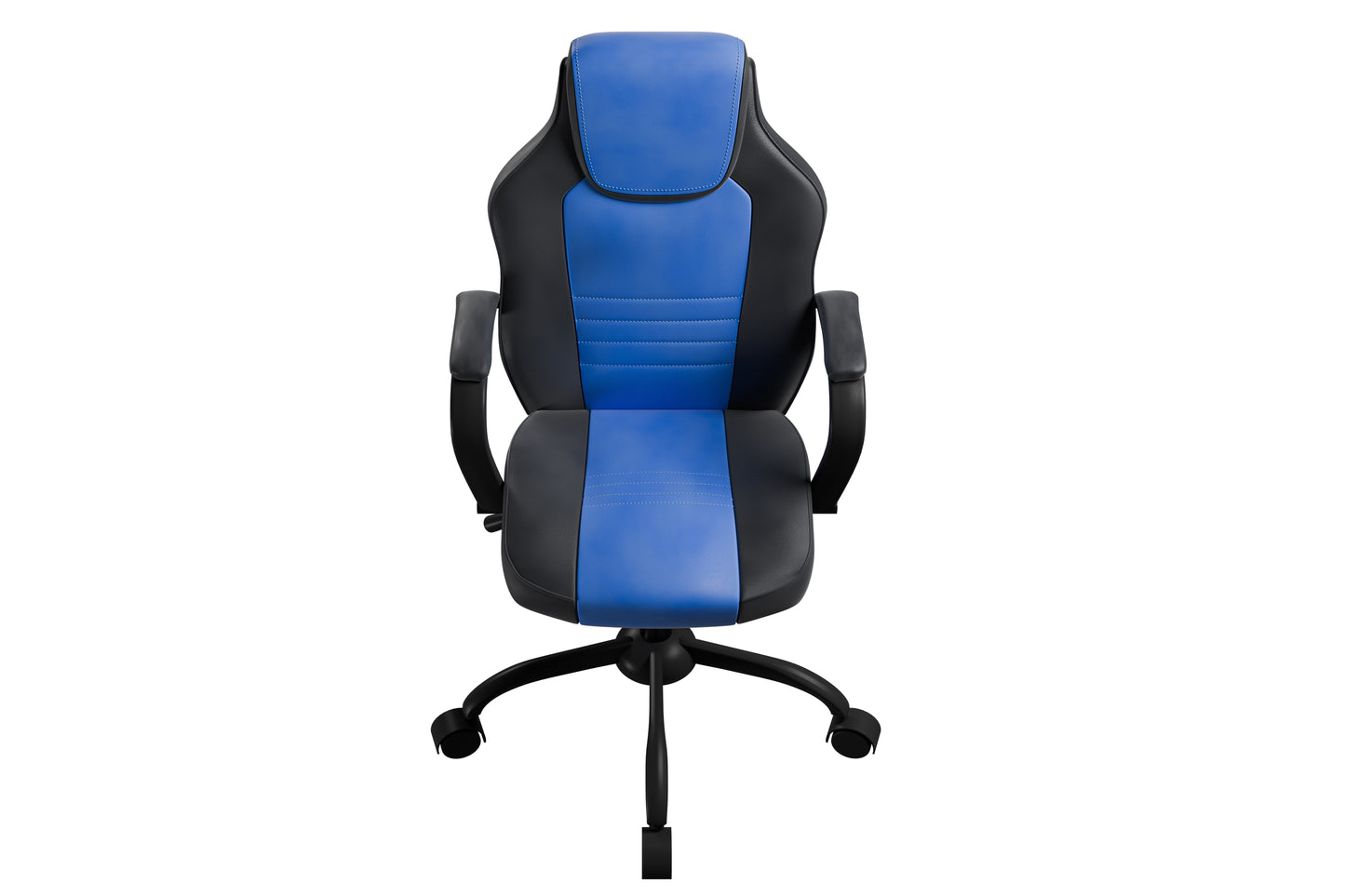 Gaming Office Chair Blue And Black Faux Leather 1pc Chairs Casters Plush Padded Chair w Arms Comfortable Modern Stylish