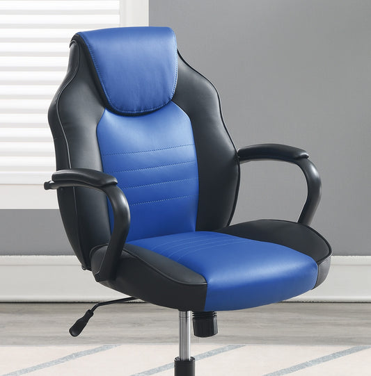 Gaming Office Chair Blue And Black Faux Leather 1pc Chairs Casters Plush Padded Chair w Arms Comfortable Modern Stylish