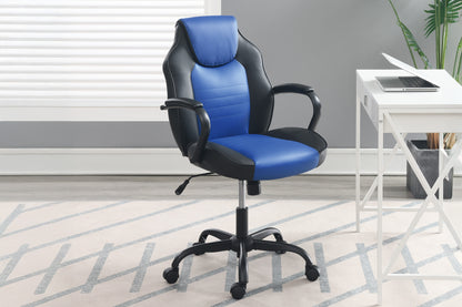 Gaming Office Chair Blue And Black Faux Leather 1pc Chairs Casters Plush Padded Chair w Arms Comfortable Modern Stylish