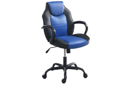Gaming Office Chair Blue And Black Faux Leather 1pc Chairs Casters Plush Padded Chair w Arms Comfortable Modern Stylish