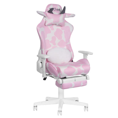 TS87 Pink COW Series Gaming Chair with Footrest