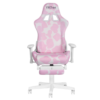 TS87 Pink COW Series Gaming Chair with Footrest