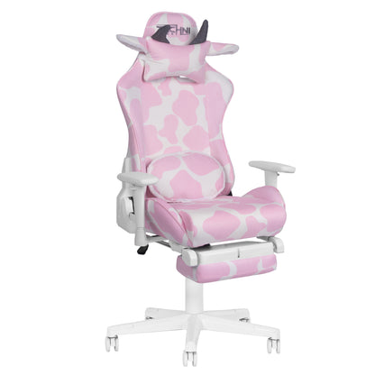 TS87 Pink COW Series Gaming Chair with Footrest