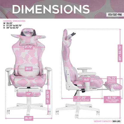 TS87 Pink COW Series Gaming Chair with Footrest