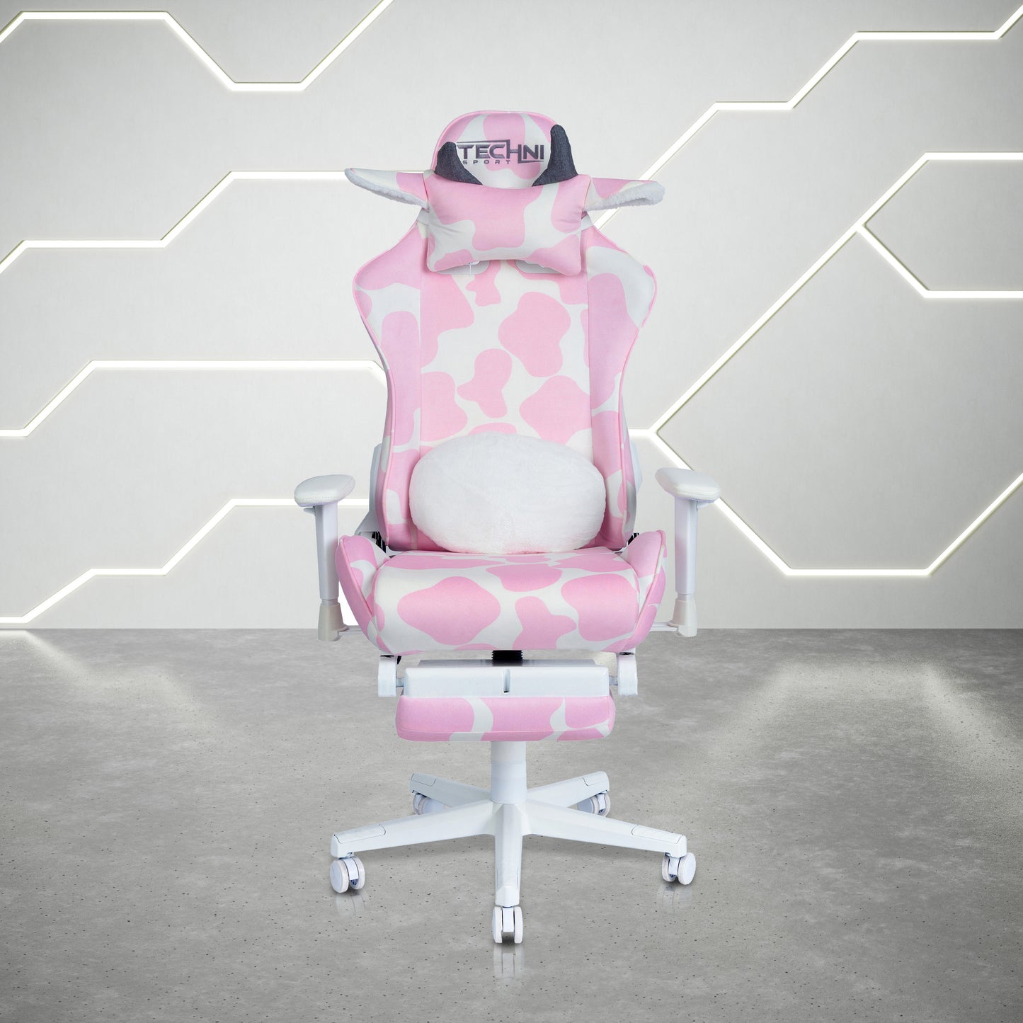 TS87 Pink COW Series Gaming Chair with Footrest