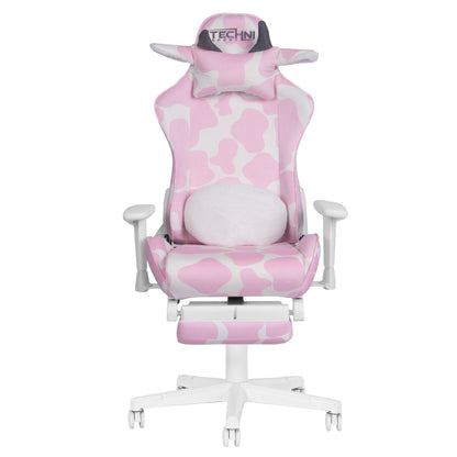 TS87 Pink COW Series Gaming Chair with Footrest