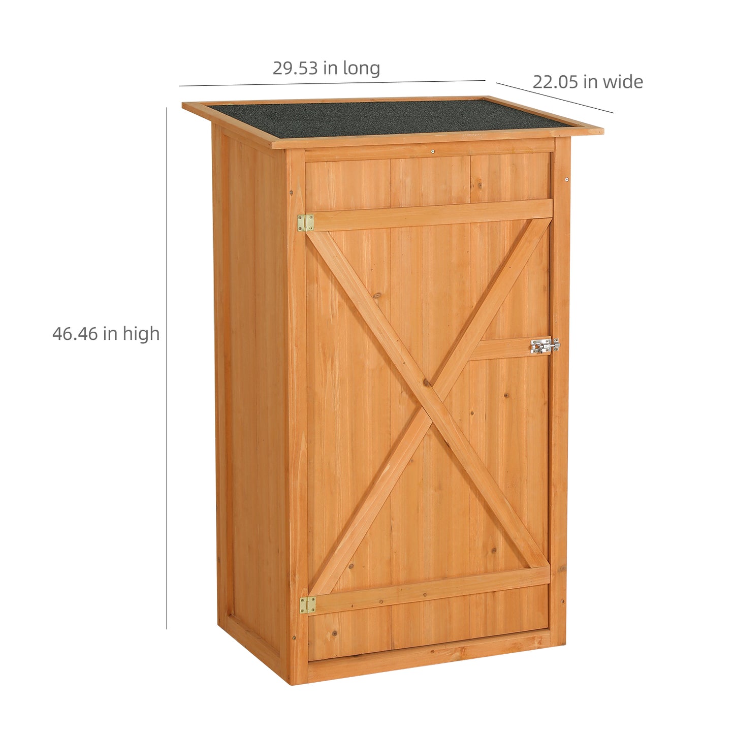 Outdoor storage shed - A wooden tool shed with a flat roof and waterproof garden storage cabinet, featuring a lockable door, suitable for terrace furniture, backyard, lawn, grassland, and farmland.