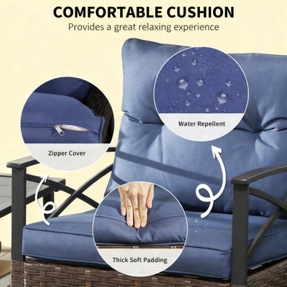 Rocking Set, Outdoor Wicker Patio Conversation Set with Rockers, Table, Cushions