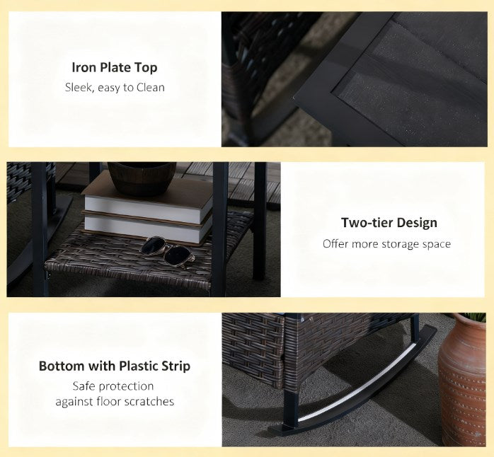 Rocking Set, Outdoor Wicker Patio Conversation Set with Rockers, Table, Cushions