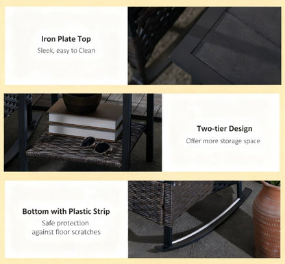 Rocking Set, Outdoor Wicker Patio Conversation Set with Rockers, Table, Cushions
